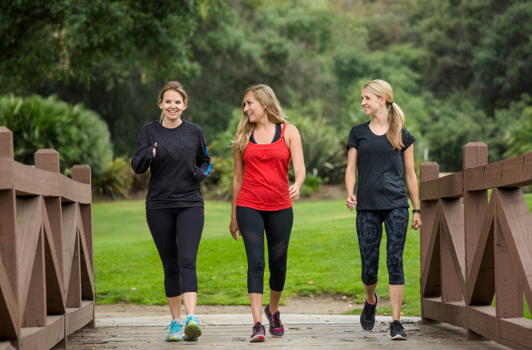 women walking and running